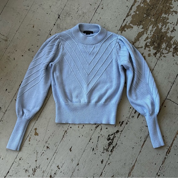 French Connection Violet Blue Textured Puffed Sleeve Knit Sweater - Picture 3 of 13